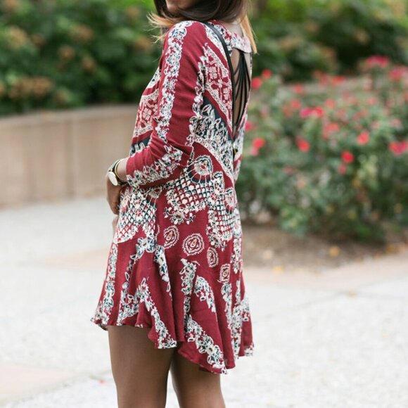 Free People | Sweet Talker Red and Black Open Back Mini Dress Size Small - Picture 1 of 8